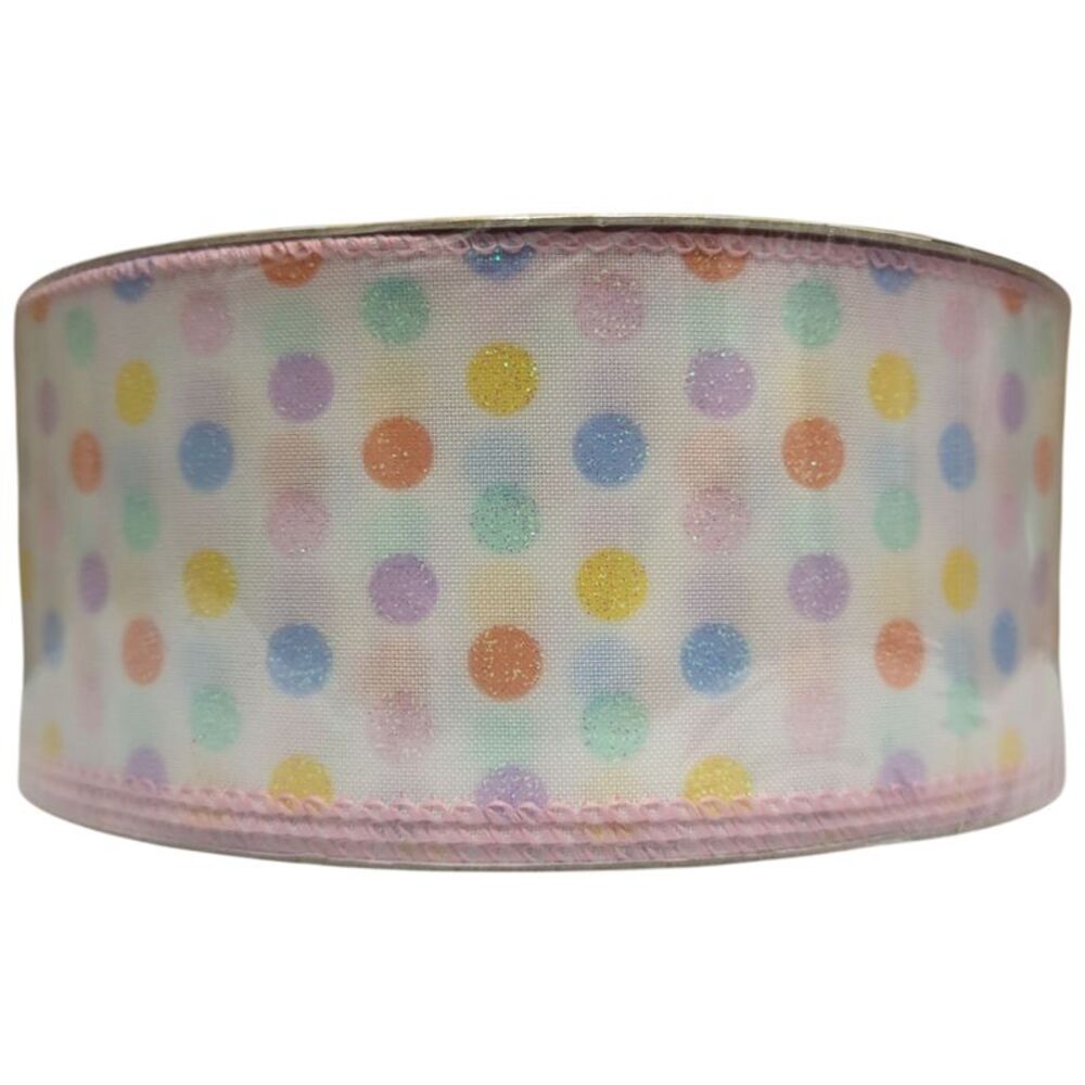 Member's Mark Premium Wired Edge Spring Ribbon, 2.5"x50Yds - Dots
